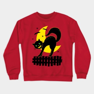 Halloween Cute Retro Vintage Black Cat and Moon Crewneck Sweatshirt